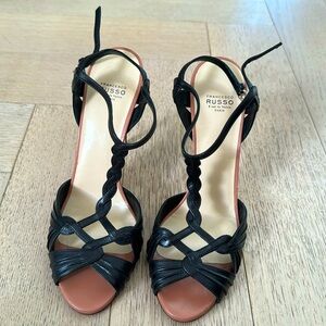 Francesco Russo black heel sandal NEW size 40 leather rare